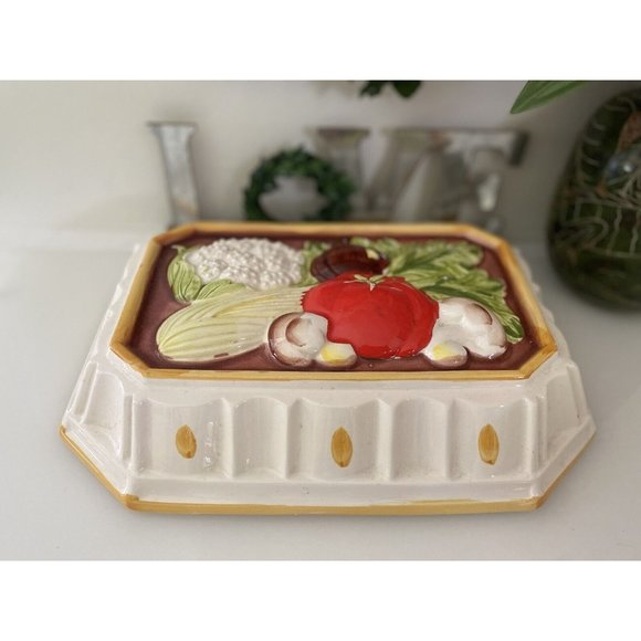 Vintage Mold Ceramic Decorative Wall Artwork Rectangle Vegetables Tomato Celery - Picture 1 of 16
